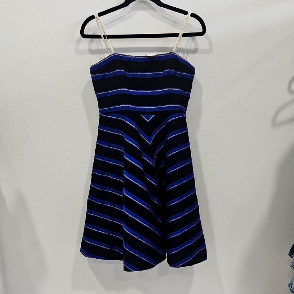 Halston Heritage Black and Blue Striped Dress